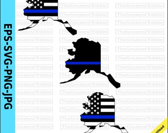 Thin Blue Line Alaska USA Flag Thin Blue Line American Flag eps svg png jpg Vector Graphic Clip Art Alaska State clipart Support Our Police