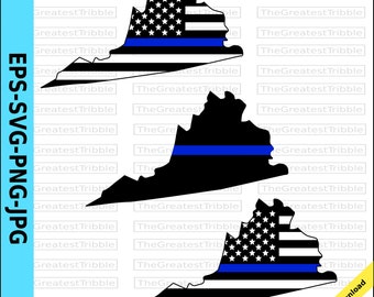 Thin Blue Line Virginia USA Flag Thin Blue Line Flag eps svg png jpg Vector Graphic Clip Art Virginia State clipart Support Our Police