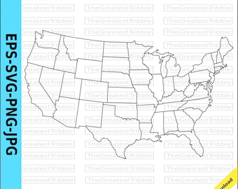 US Map, United States Map, State Outlines, Transparent Background, eps svg png jpg