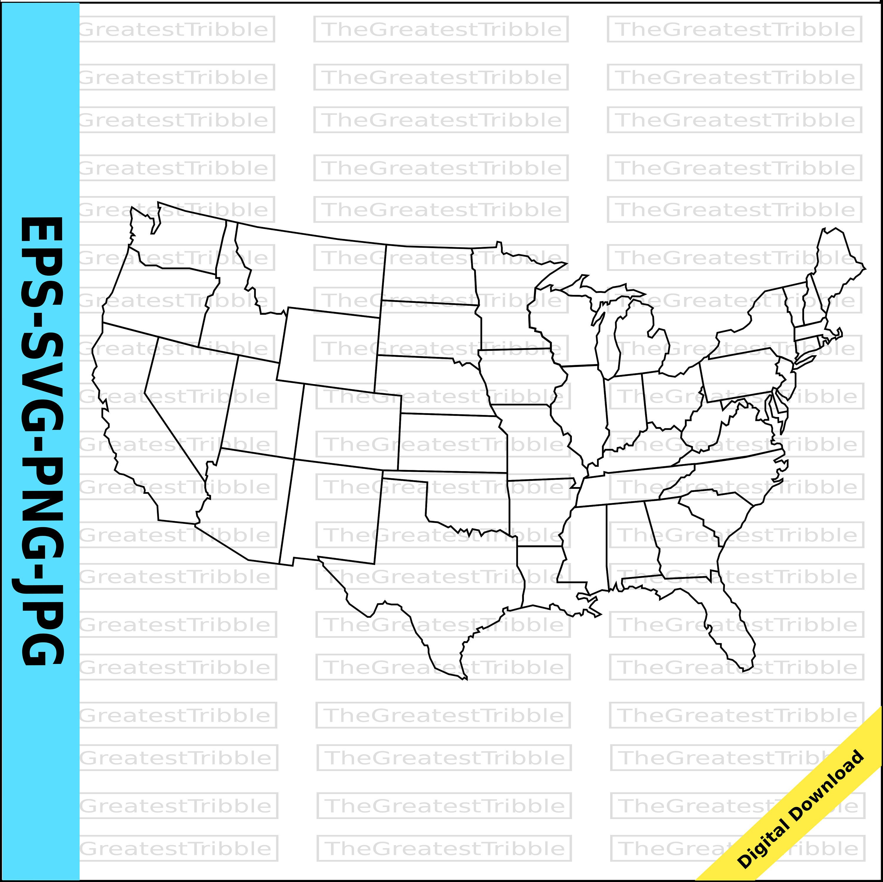 US Map United States Map State Outlines Transparent | Etsy