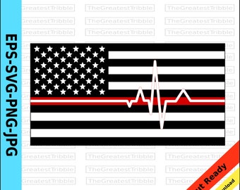 Thin Red on White Line United States Flag EKG eps svg png jpg Vector Clip Art  US Flag Support Our Nurses Support Medical Staff