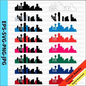 Dallas City Skyline Silhouette svg png jpg eps Vector Clip Art Dallas Skyline Outline Dallas Skyline Color Dallas Blue Dallas Skyline image 1