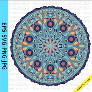 Mandala Clip Art eps svg png jpg Vector Graphic Clip Art Bohemian Tribal Pattern Outline Color Blue image 1