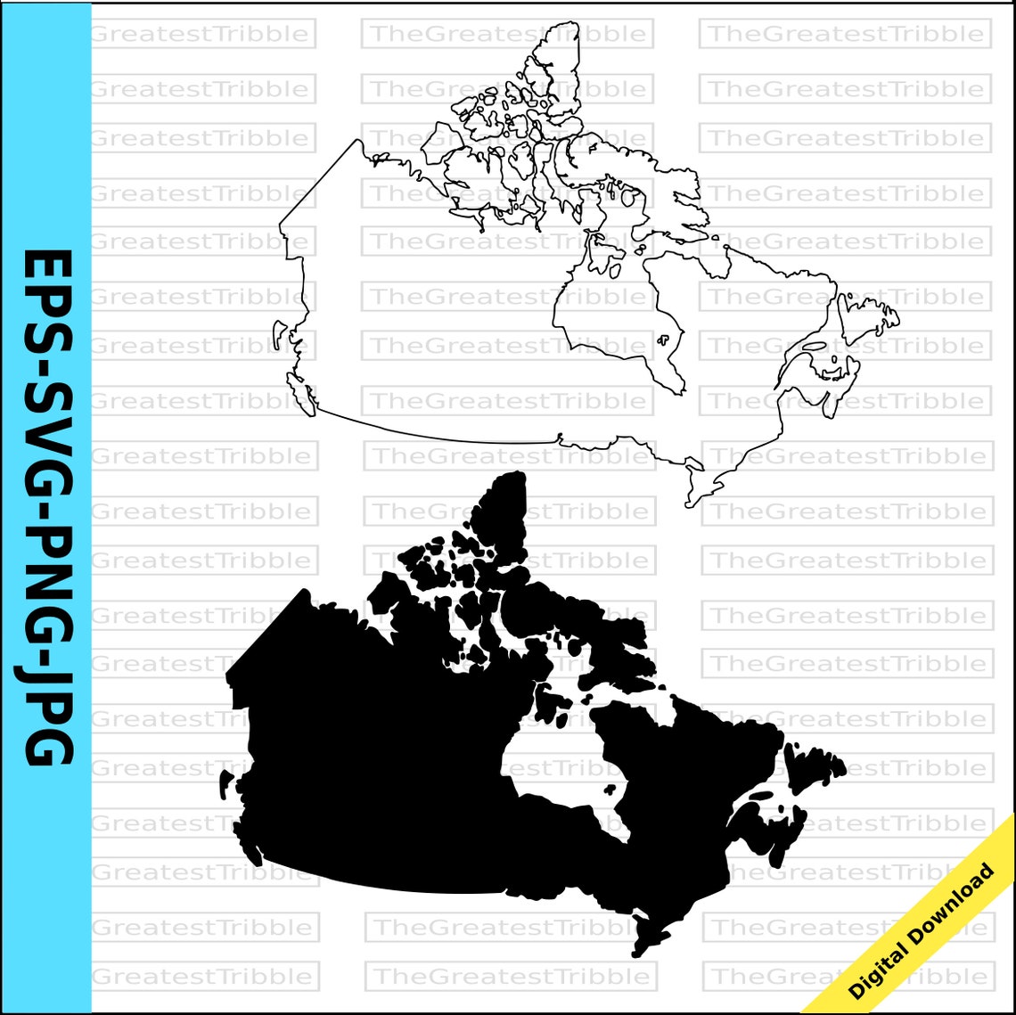 Canada Outline Map Svg Eps Png Jpg Vector Graphic Clip Art - Etsy