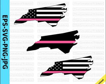 Thin Pink Line North Carolina USA Flag Thin Pink Line Flag eps svg png Vector Clip Art North Carolina State clipart Breast Cancer Awareness