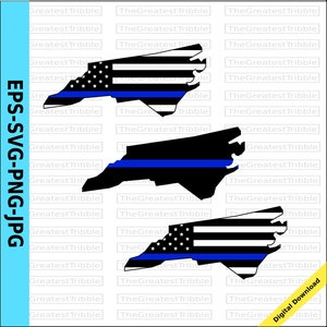 May include: A thin blue line flag design featuring the outline of the state of North Carolina. The flag is black, white, and blue with a thin blue line across the middle. The flag is in the shape of the state of North Carolina.