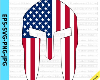 Spartan Helmet Front  USA Flag American Flag eps svg png jpg Vector Graphic Clip Art