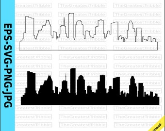 Houston City Skyline Silhouette Houston City Skyline Outline eps svg png jpg Vector Graphic Clip Art Houston Texas Silhouette