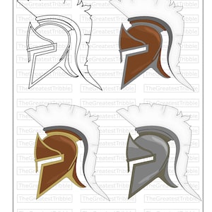 Spartan Helmet SVG PNG JPG Vector Graphic Clip Art [Outline + Color]