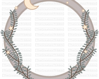 Moon and Stars Wreath Badge Crest Emblem Insignia SVG PNG JPG Vector Graphic Clip Art