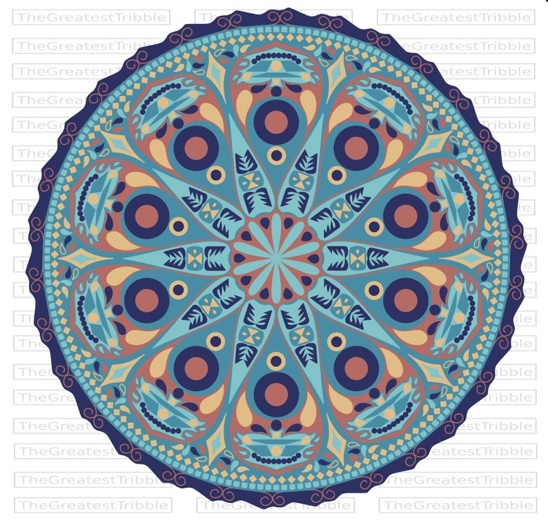 Mandala Clip Art eps svg png jpg Vector Graphic Clip Art Bohemian Tribal Pattern Outline Color Blue image 2