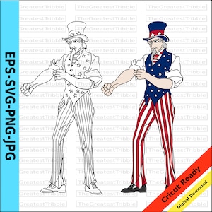 Uncle Sam Outline Uncle Sam Fighting USA Presidents Day eps svg png jpg Uncle Sam Vector Uncle Sam Cricut Independence Day Fourth of July