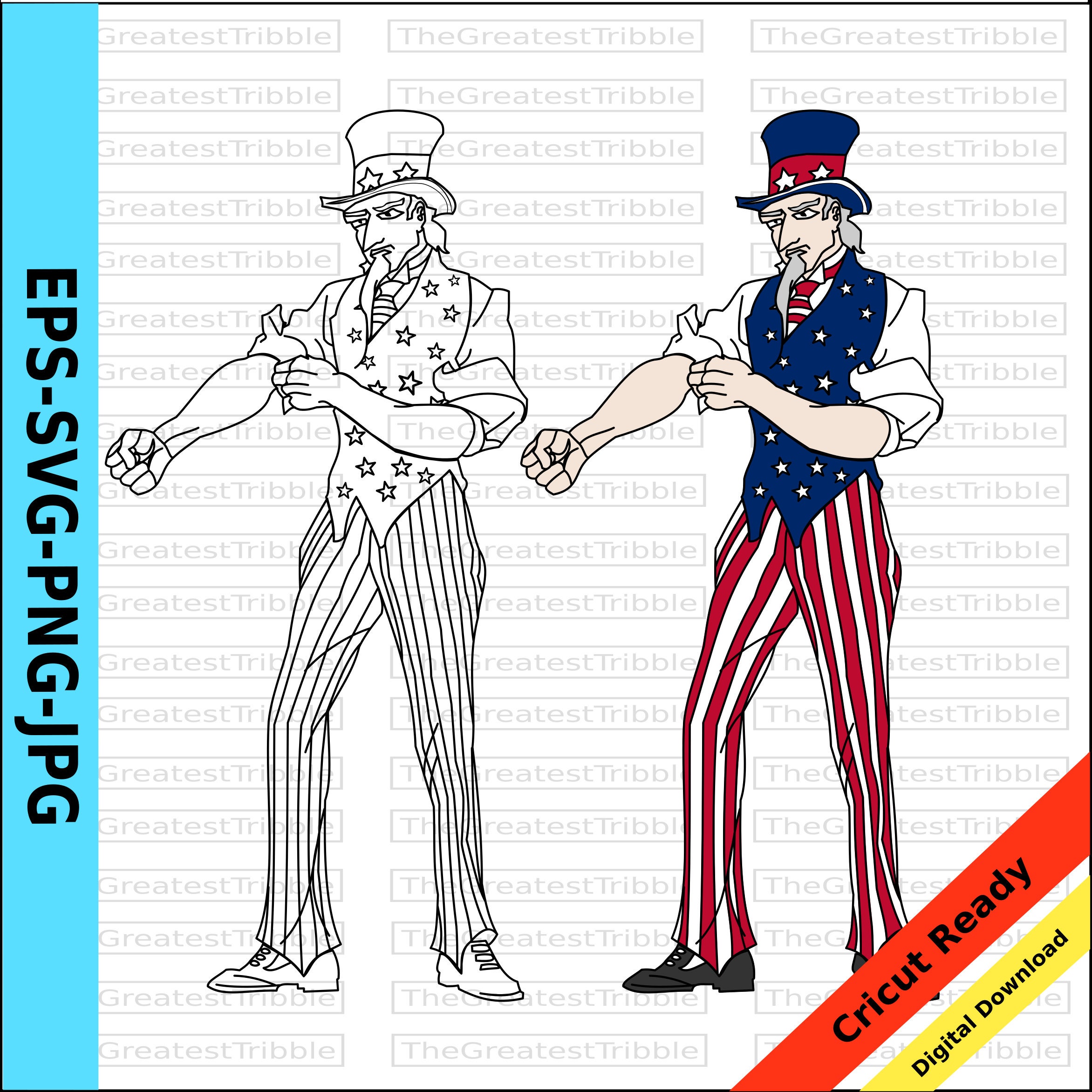Uncle Sam Outline Uncle Sam Fighting USA Presidents Day Eps Svg