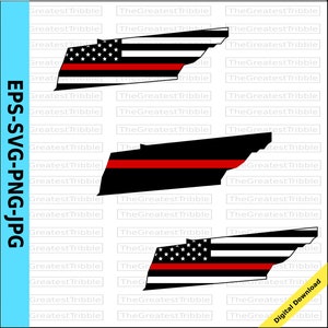 Dunne rode lijn Tennessee USA vlag dunne rode lijn Amerikaanse vlag EPS SVG png jpg vector clip art staat clipart ondersteuning van onze brandweerlieden