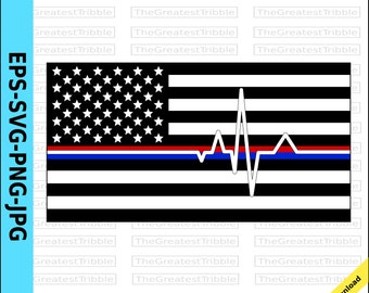 Thin Blue Line EKG Flag Thin Red Line USA Flag American Flag EKG eps svg png jpg Vector Graphic Clip Art Thin White Line