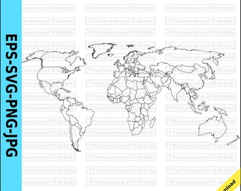 World Map World Countries Map eps svg png jpg Vector Graphic Clip Art, Outline World Map, Outline Countries Map