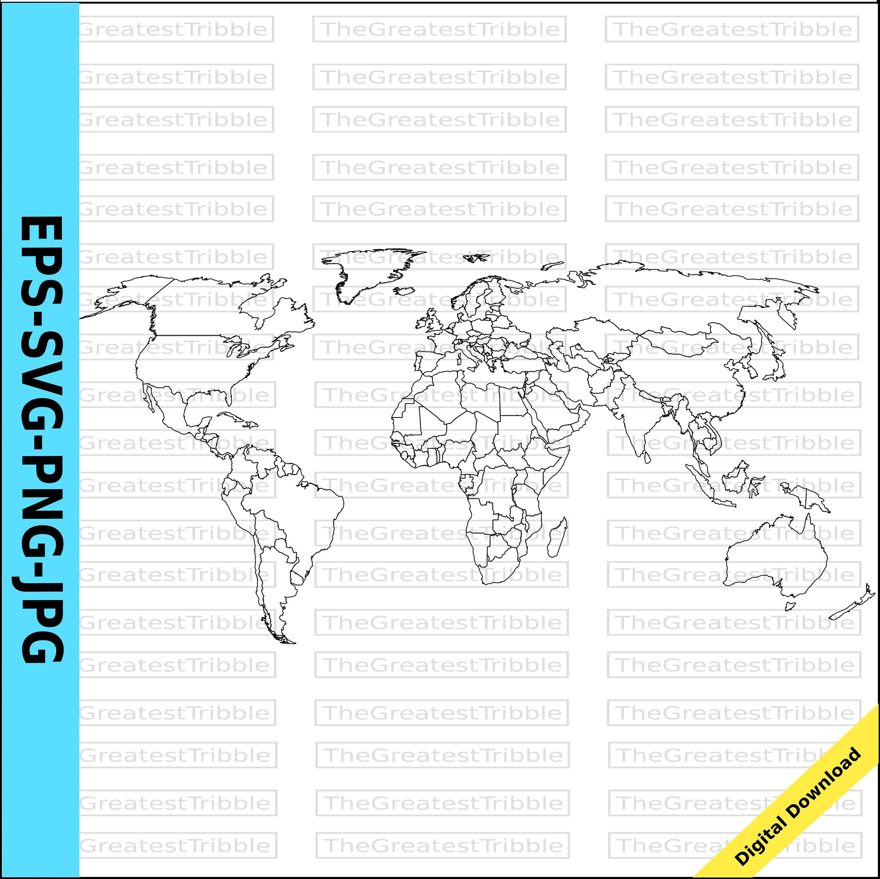 World Map World Countries Map Eps Svg Png Jpg Vector Graphic Etsy