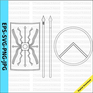 Ancient Spartan Shield Roman Spear Ancient Spartan Spear Roman Shield eps svg png jpg Vector Graphic image 1