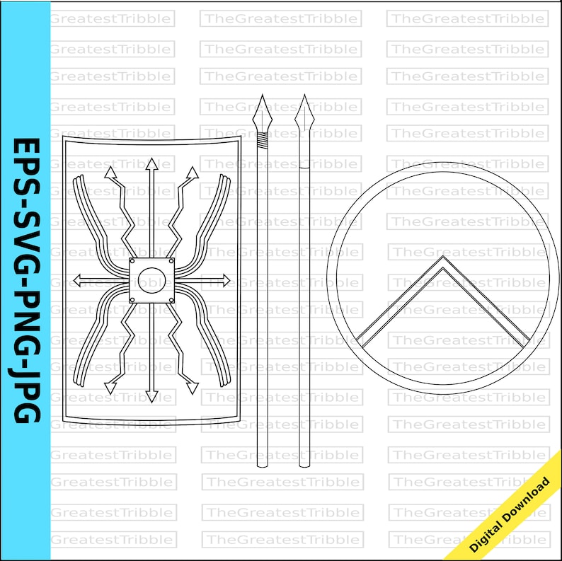 Ancient Spartan Shield Roman Spear Ancient Spartan Spear Roman Shield eps svg png jpg Vector Graphic image 1