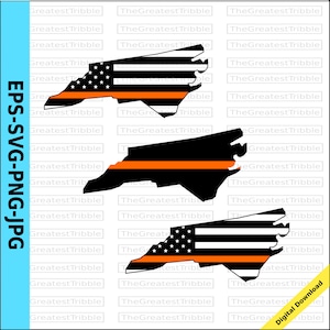 Thin Orange Line North Carolina USA Flag Thin Orange Line Flag eps svg png Vector Clip Art NC State clipart Support Our Search and Rescue