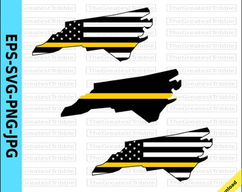 Thin Yellow Line North Carolina USA Flag Thin Yellow Line Flag eps svg png Vector North Carolina State clipart Support Our Dispatchers