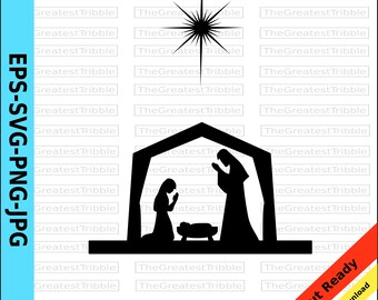 Nativity Clip Art eps svg png jpg Holiday Card Digital Download Printable Christmas Greeting Card Printable Clip Art Cricut Cutting File