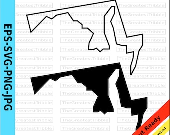 Maryland State Map Outline, SVG, PNG, JPG (Digital Download)