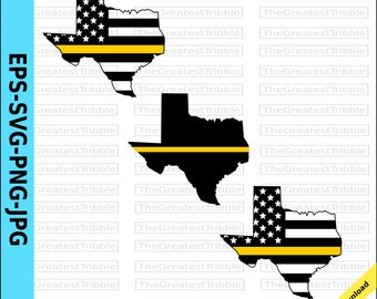 Thin Yellow Line Texas USA Flag Thin Yellow Line American Flag eps svg png jpg Vector Graphic Clip Art Texas Support Our Dispatchers