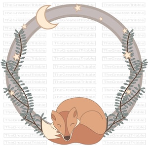 Sleeping Fox Wreath Badge Crest Emblem Insignia SVG PNG JPG Vector Graphic Clip Art image 1