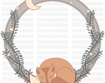 Sleeping Fox Wreath Badge Crest Emblem Insignia SVG PNG JPG Vector Graphic Clip Art