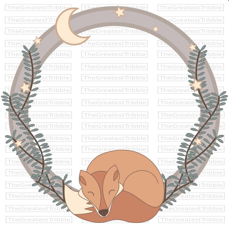 Sleeping Fox Wreath Badge Crest Emblem Insignia SVG PNG JPG Vector Graphic Clip Art image 1