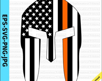 Spartan Helmet Front Thin Orange Line USA Flag American Flag eps svg png jpg Vector Graphic Clip Art Support Our Search and Rescue
