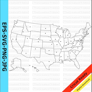 Us States Map with State Capitals eps svg png jv Vector Graphic Clip Art, Silhouette, Outline US Map Alaska Hawaii State Capitals
