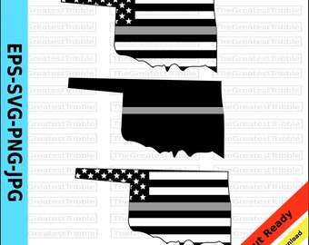 Thin Silver Line Oklahoma USA Flag Thin Silver Line American Flag eps svg png jpg Vector State clipart Support Our Correctional Officers