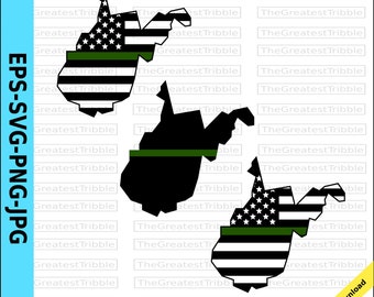 Thin Green Line West Virginia USA Flag Thin Green Line eps svg png jpg Vector West Virginia State clipart Support Our Federal Agents