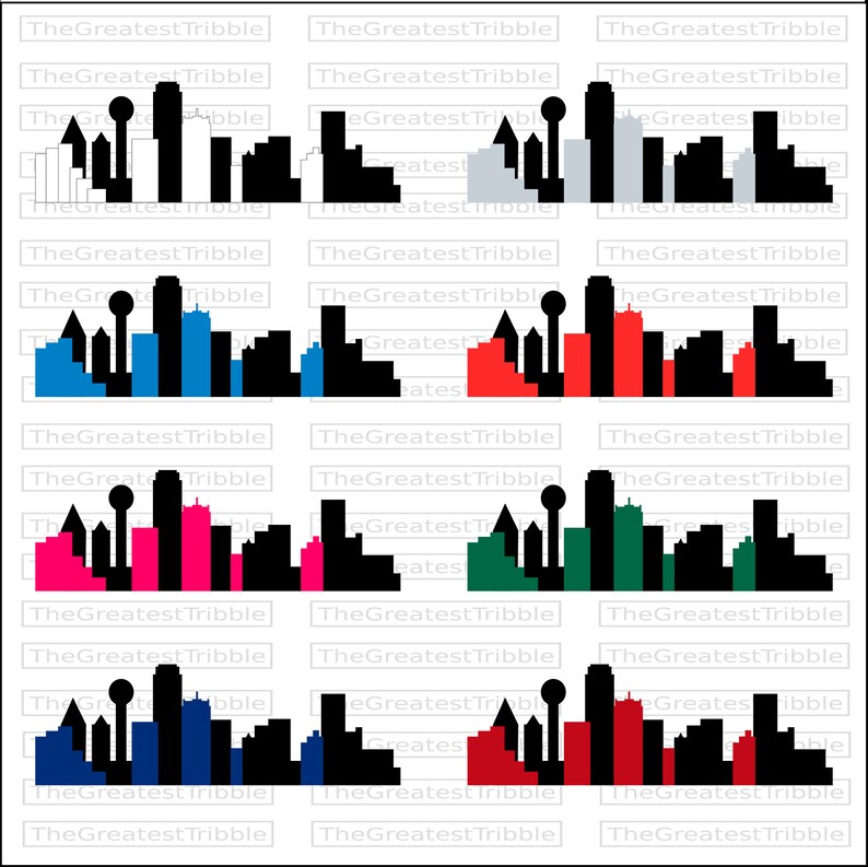 Dallas City Skyline Silhouette svg png jpg eps Vector Clip Art Dallas Skyline Outline Dallas Skyline Color Dallas Blue Dallas Skyline image 2