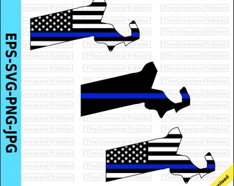 Thin Blue Line Massachusetts USA Flag Thin Blue Line American Flag eps svg png jpg Vector Clip Art Massachusetts clipart Support Our Police