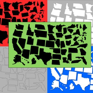 US States Clip Art 50 States Outline, Silhouette, Drop Shadow US Map