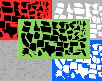 US States Clip Art 50 States Outline, Silhouette, Drop Shadow US Map