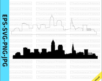 Cleveland City Skyline Silhouette Cleveland City Skyline Outline eps svg png jpg Vector Graphic Clip Art Cleveland Ohio Silhouette