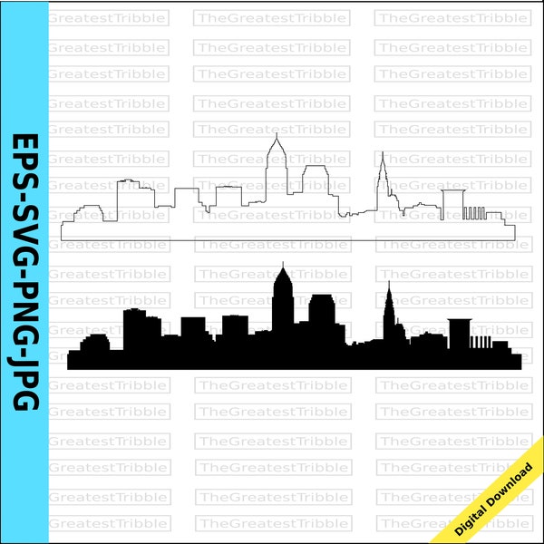 Cleveland City Skyline Silhouette Cleveland City Skyline Outline eps svg png jpg Vector Graphic Clip Art Cleveland Ohio Silhouette