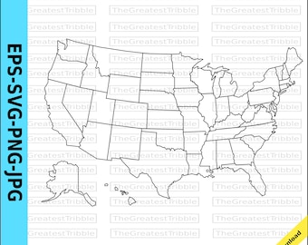 US States Map eps svg png jpg Vector Graphic Clip Art, Silhouette, Outline US Map Alaska Hawaii