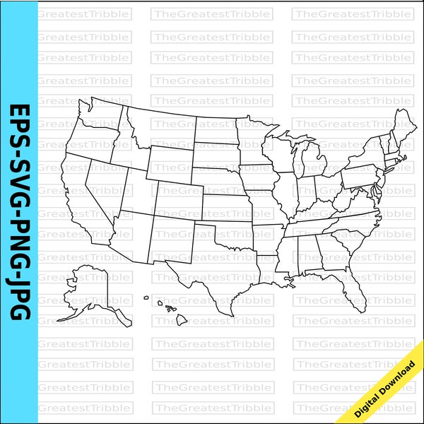 US States Map eps svg png jpg Vector Graphic Clip Art, Silhouette, Outline US Map Alaska Hawaii