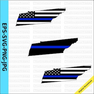 Thin Blue Line Tennessee USA Flag Thin Blue Line American Flag eps svg png jpg Graphic Clip Art Tennessee State clipart Support Our Police