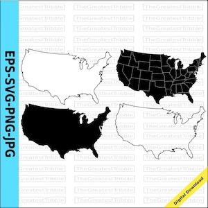 US States Map eps svg png jpg Vector Graphic Clip Art, Silhouette, Outline US Map