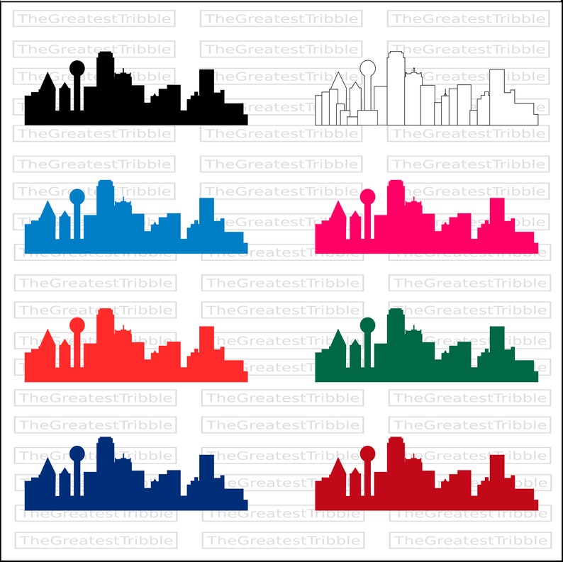 Dallas City Skyline Silhouette svg png jpg eps Vector Clip Art Dallas Skyline Outline Dallas Skyline Color Dallas Blue Dallas Skyline image 3