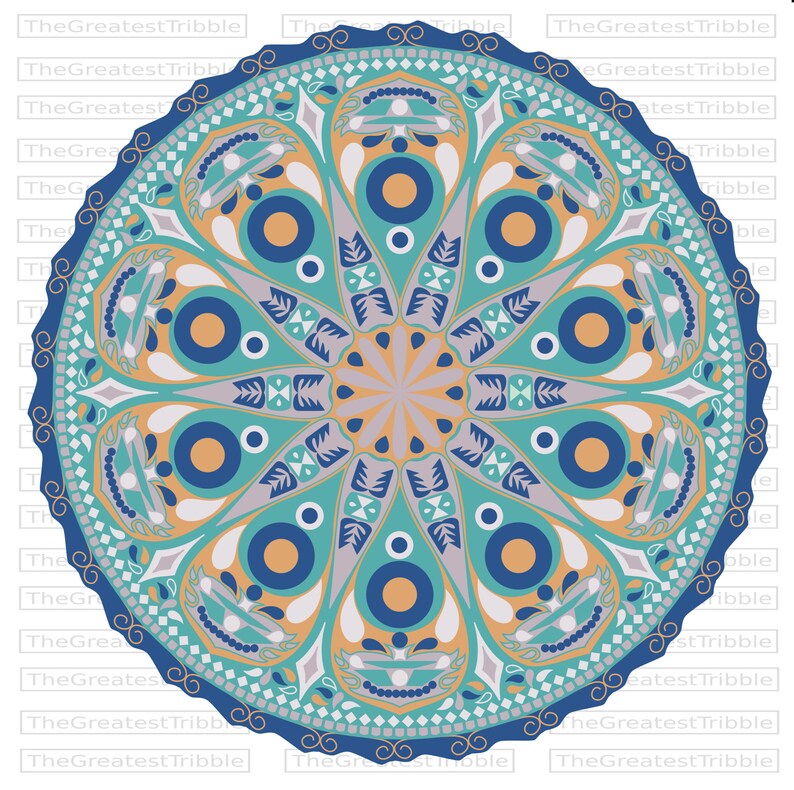 Mandala Clip Art eps svg png jpg Vector Graphic Clip Art Bohemian Tribal Pattern Outline Color Blue Tan image 2