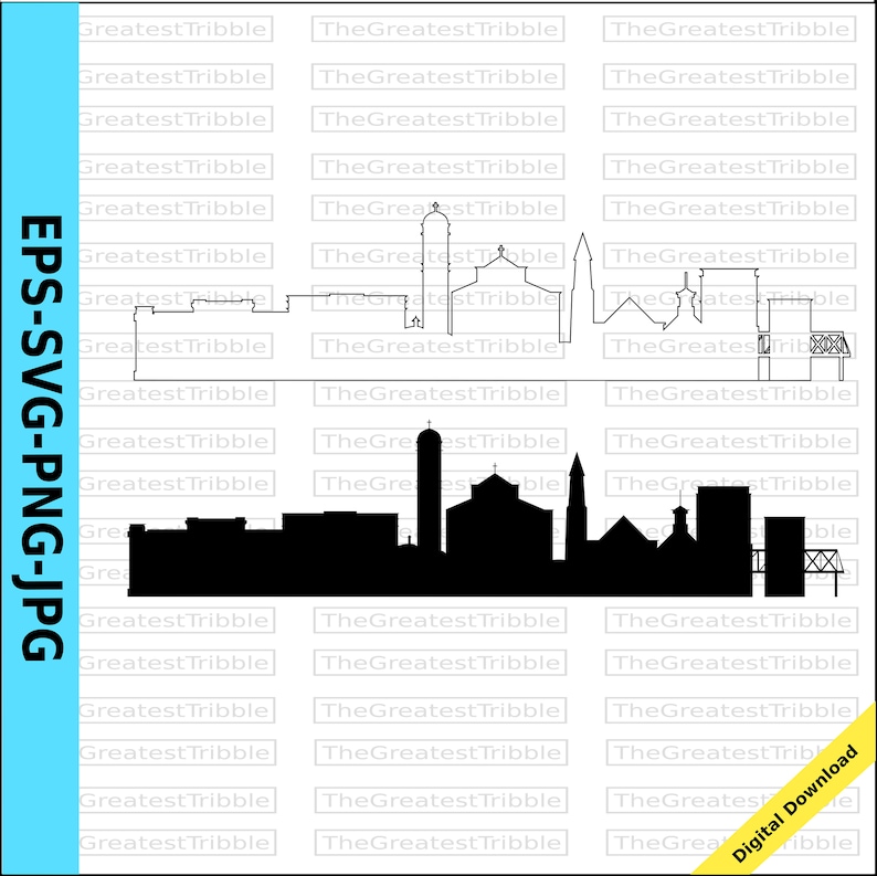 Cedar Falls City Skyline Silhouette Cedar Falls City Skyline Outline eps svg png jpg Vector Graphic Clip Art Cedar Falls Iowa