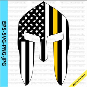 Spartan Helmet Front Thin Yellow Line USA Flag American Flag eps svg png jpg Vector Graphic Clip Art Support Our Dispatchers