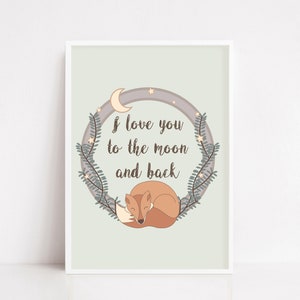 I love you to the moon and back Sleeping Fox Poster Nursery Room Decor Kids Room Decor Baby Gift PNG Woodland Nursery Decor Fox Wall Art image 3